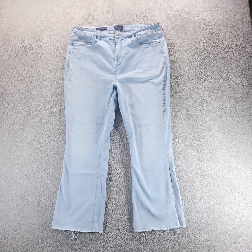 NYDJ Jeans Womens 16 Blue Slim Bootcut High Rise Raw Hem Crop Shaping Denim